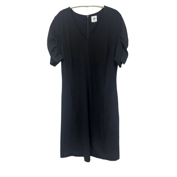 Cabi V-Neck Knee Length Dress Hidden Pockets Back Zip Ruched sleeves Size Medium - Picture 2 of 13